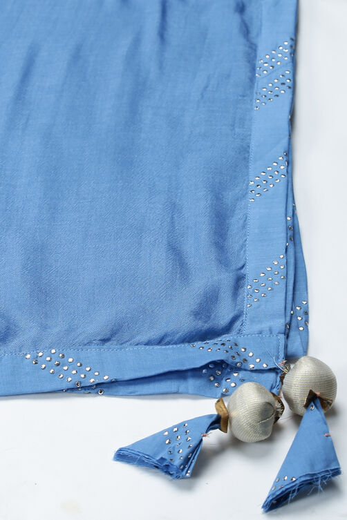 Blue Cotton Anarkali Kurta Skirt Suit Set image number 3