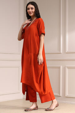 Burnt Orange Dyed Asymmetric Kurta Set image number 3