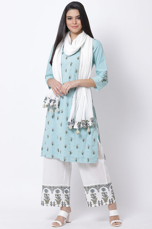 Sea Green Cotton Straight Kurta Palazzo Suit Set image number 2