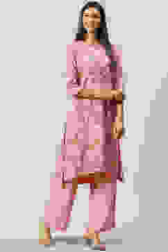 Pink Viscose A-Line Kurta Palazzo Suit Set image number 0