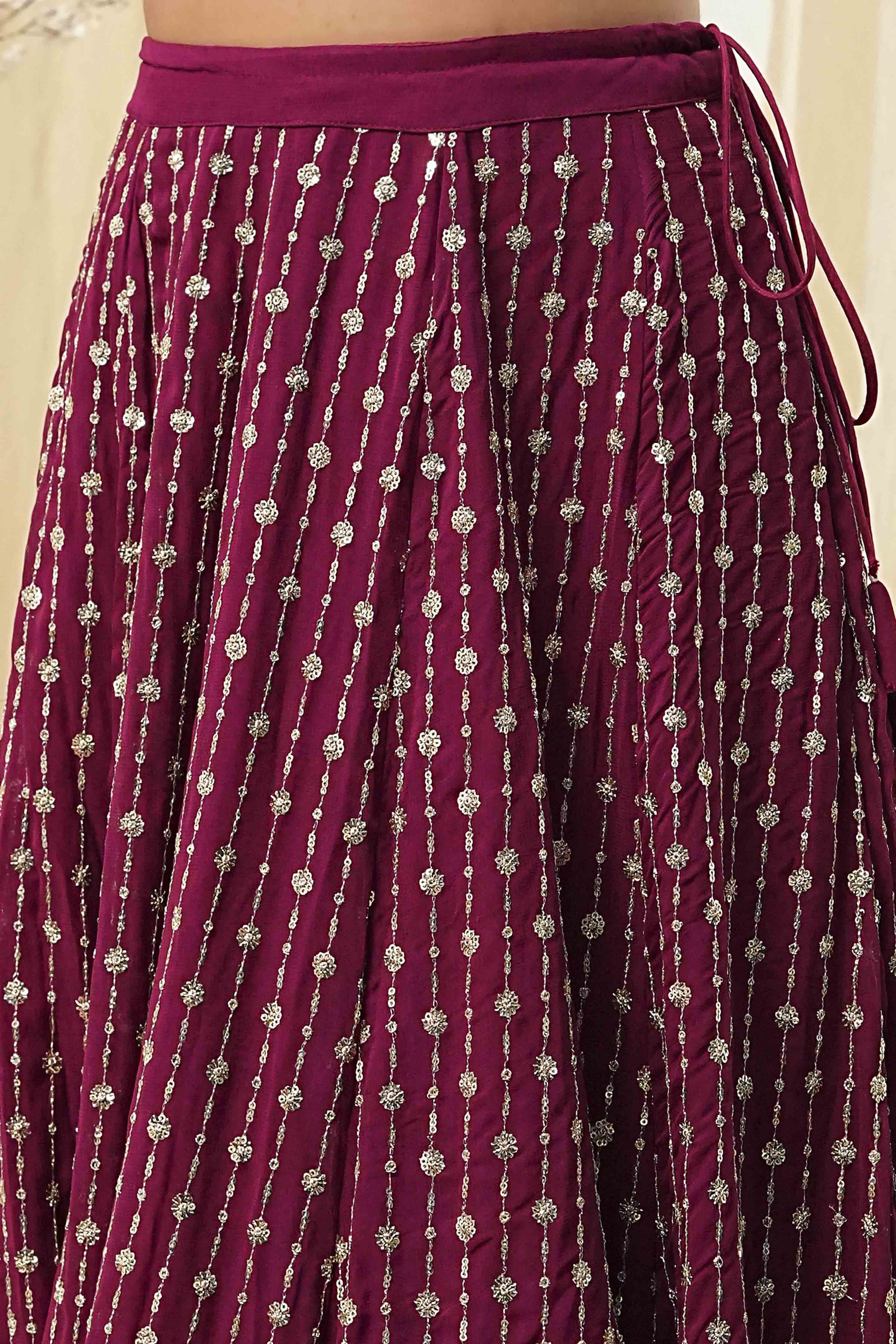 Burgundy Georgette Lehenga Set  image number 2