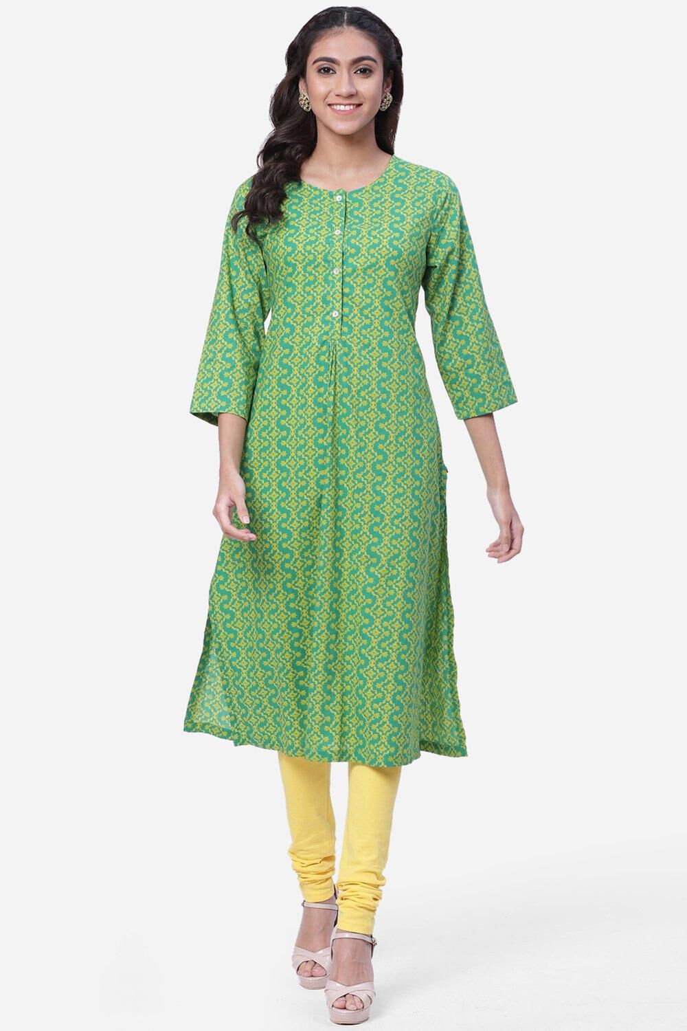 Blue Cotton Blend Printed Kurta image number 0