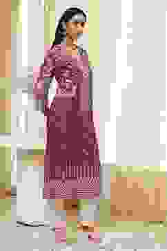 Purple Cotton Printed Straight Kurta image number 4