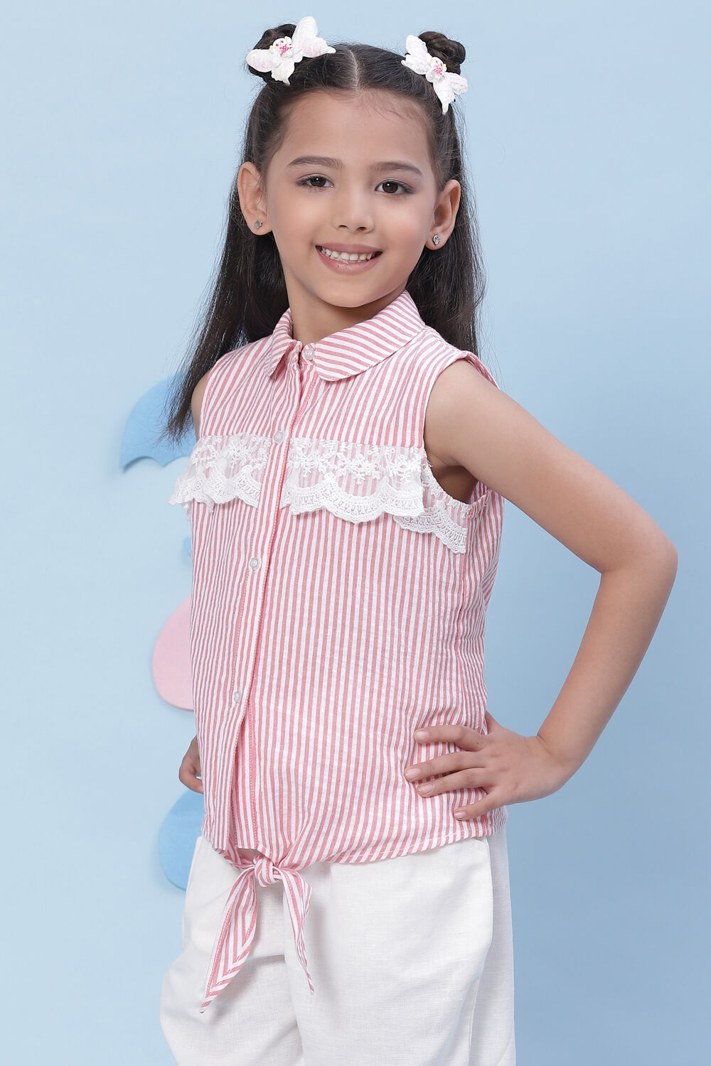 Pink Cotton Straight Yarndyed Top image number 2