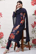 Indigo Cotton Silk Straight Printed Suit Set image number 6