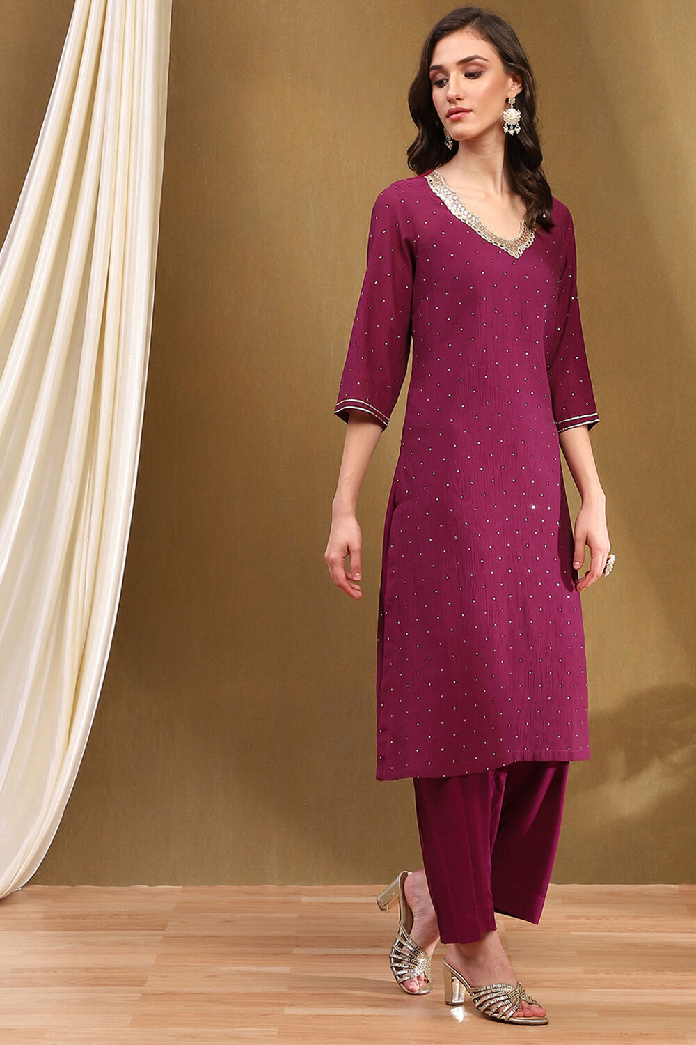 Mulberry Purple Viscose Straight Festive Kurta image number 0