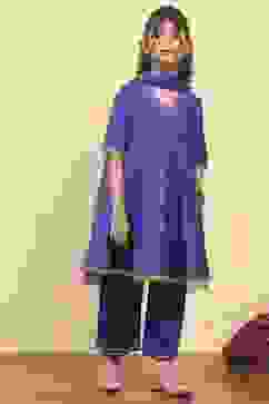 Blue Viscose Blend Solid Kalidar Suit Set image number 5