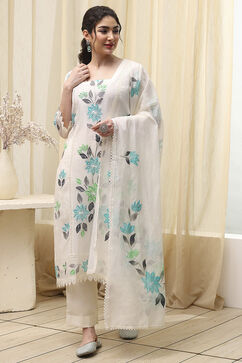 White Flex Hand Painted Unstitched Suit Set image number 8
