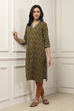 Green Cotton Printed Straight Kurta