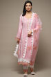 Light Pink Muslin Lace Unstitched Suit Set image number 8