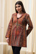 Burnt Orange Rayon Straight Printed Jacket image number 2