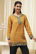 Mustard Yellow Printed Straight Short Kurta image number 5