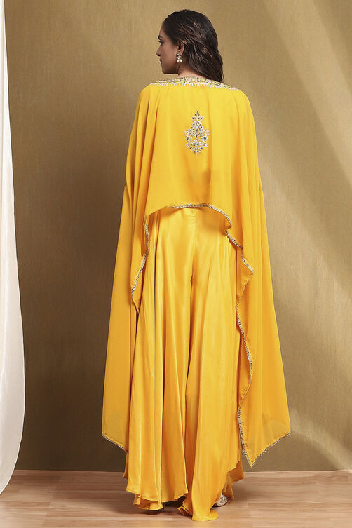 Yellow Embroidered Fusion Set image number 4
