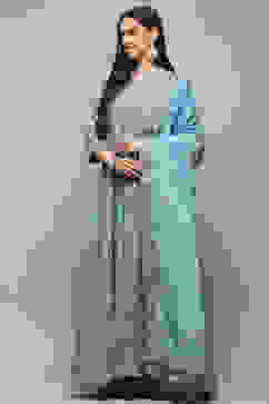 Pastel Blue Cotton Anarkali Kurta Sharara Suit Set image number 4