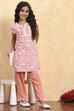Peach Cotton Straight Printed Kurta Pants Set