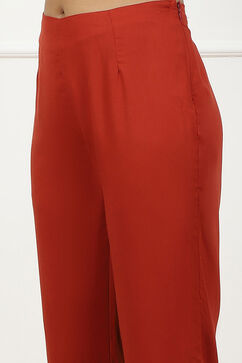 Rust Solid Mid-Rise Regular Pants image number 1