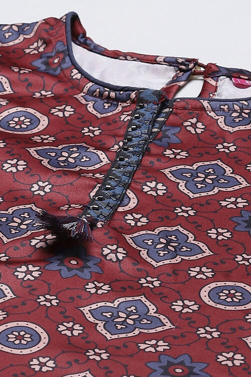 Rust Art Silk Girls Straight Kurta Sharara Suit Set image number 1