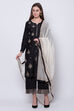 Black Cotton Silk Straight Kurta Palazzo Suit Set image number 0