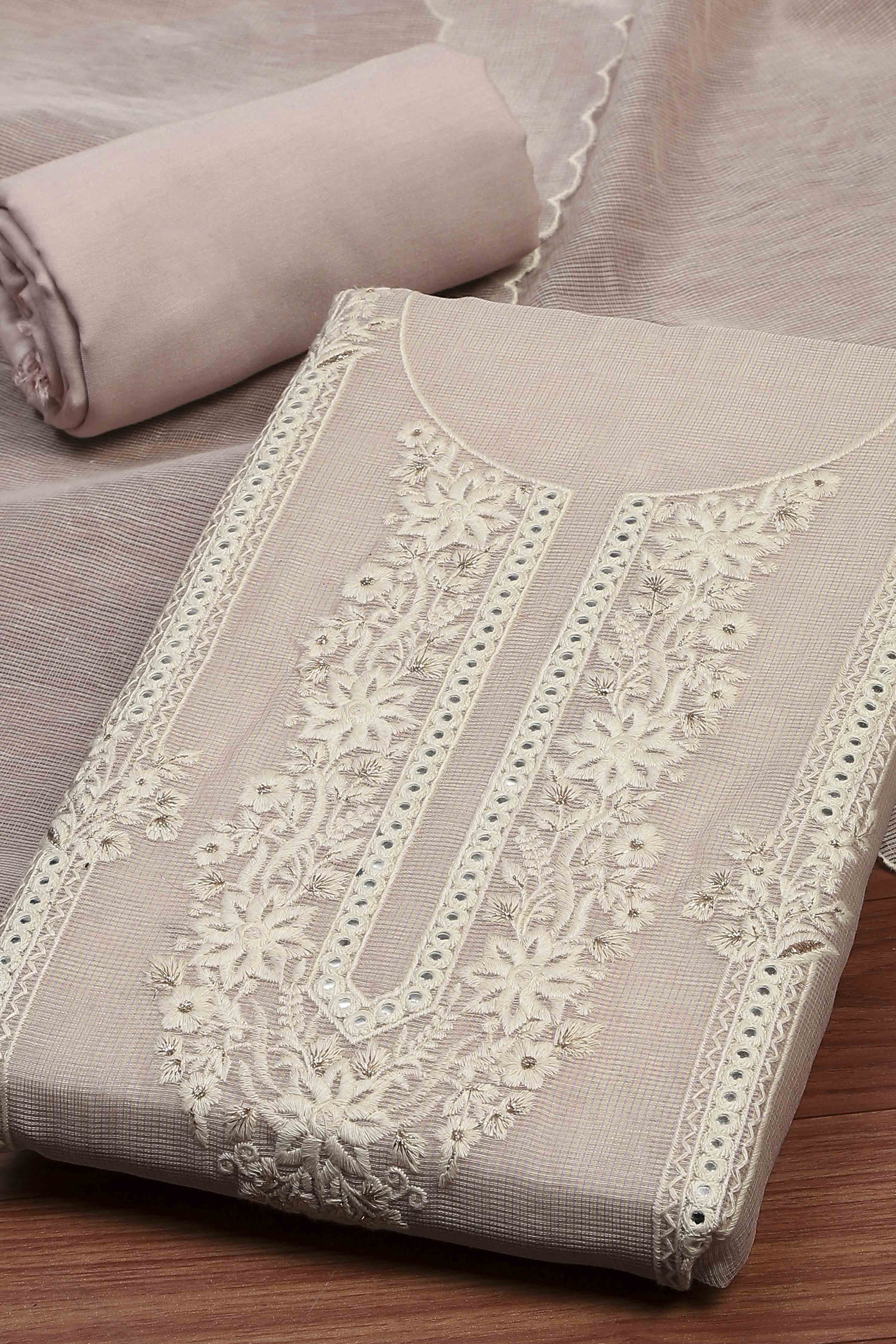 Lavender Supernet Unstitched Suit Set image number 1