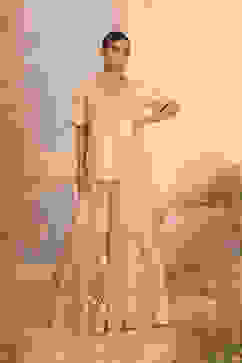 Beige Embroidered Peplum Lehenga Set image number 6