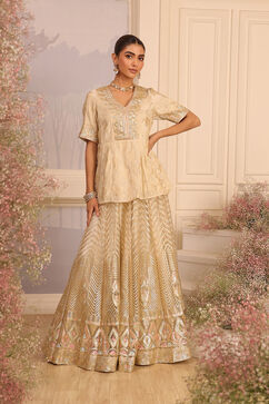 Beige Viscose Peplum Embroidered Lehenga Set image number 6