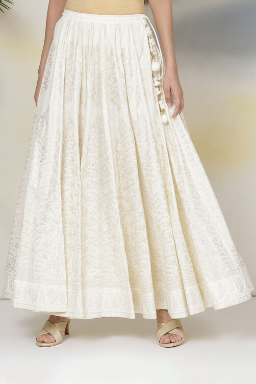 Off White Cotton Flared Skirt image number 2