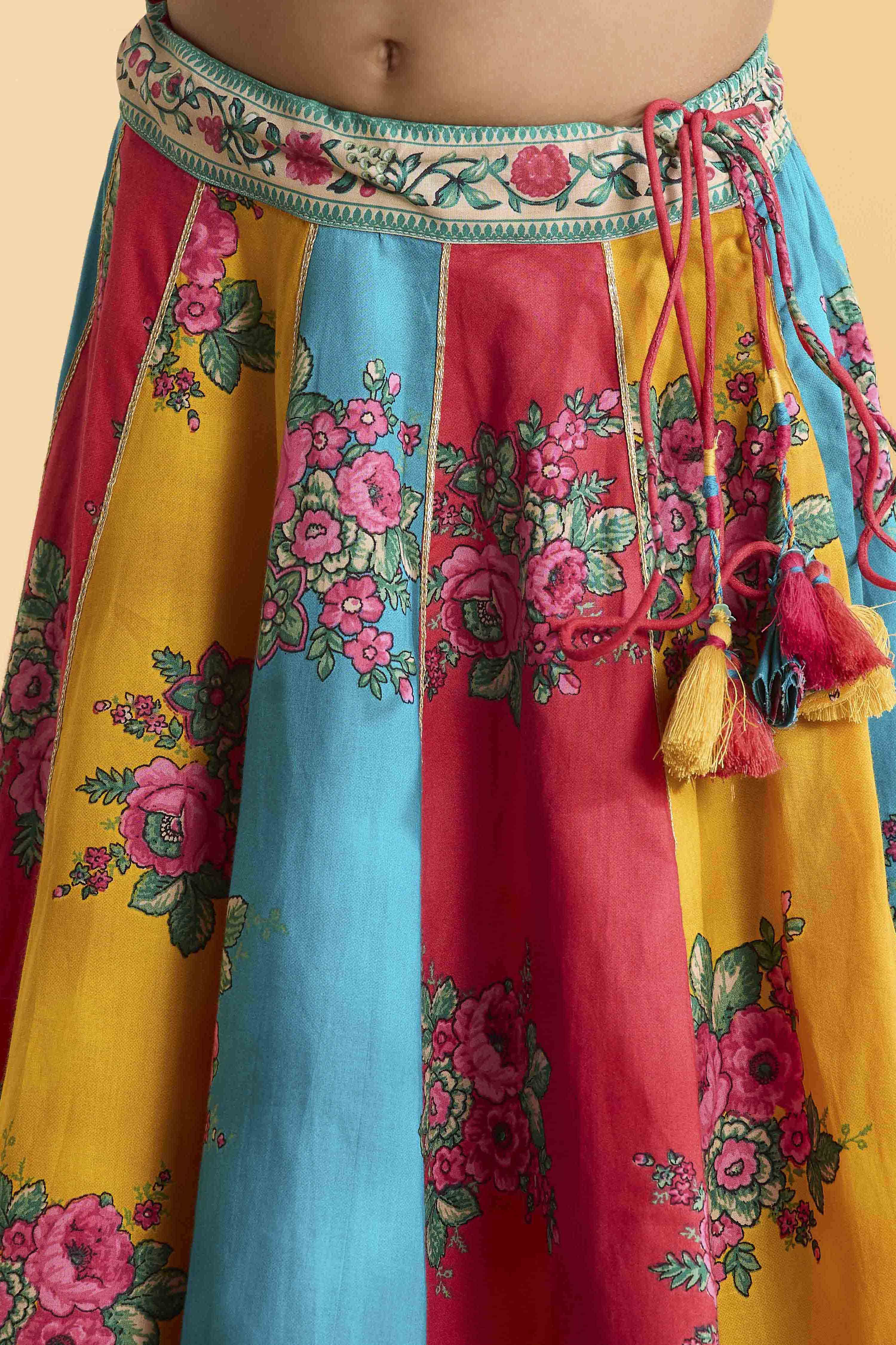 Red Cotton Printed Flared Lehenga Set image number 2