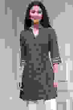 Blue Printed Relaxed Fit Short Kurta image number 5