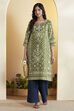 Green Cotton Straight Kurta image number 0