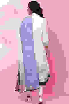 White & Blue Cotton Anarkali Kurta Churidar Suit Set image number 4