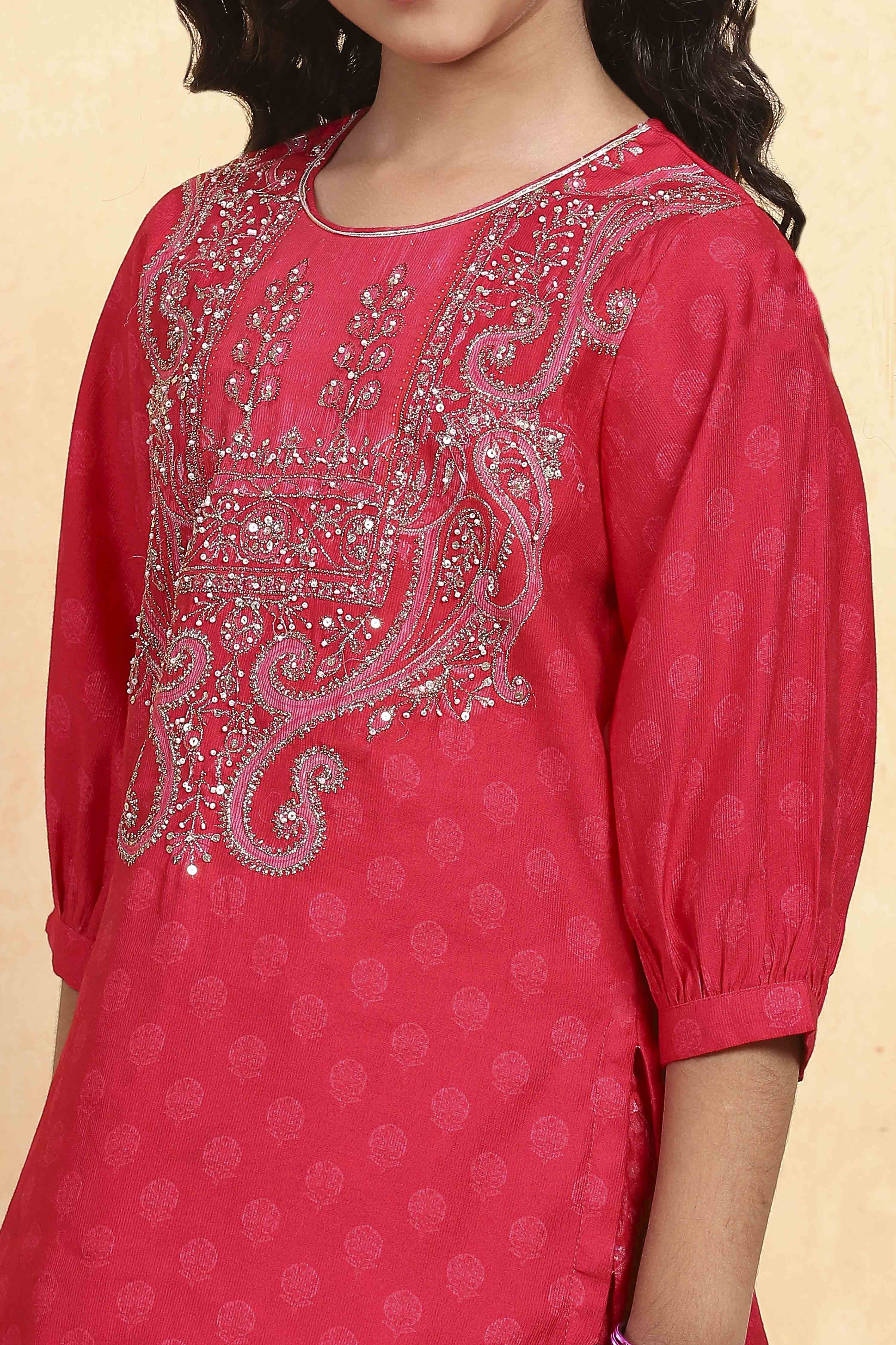 Pink Cotton Blend Printed Straight Suit Set image number 1