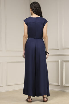Navy Blue Viscose Rayon Asymmetric Dyed Jumpsuit image number 3