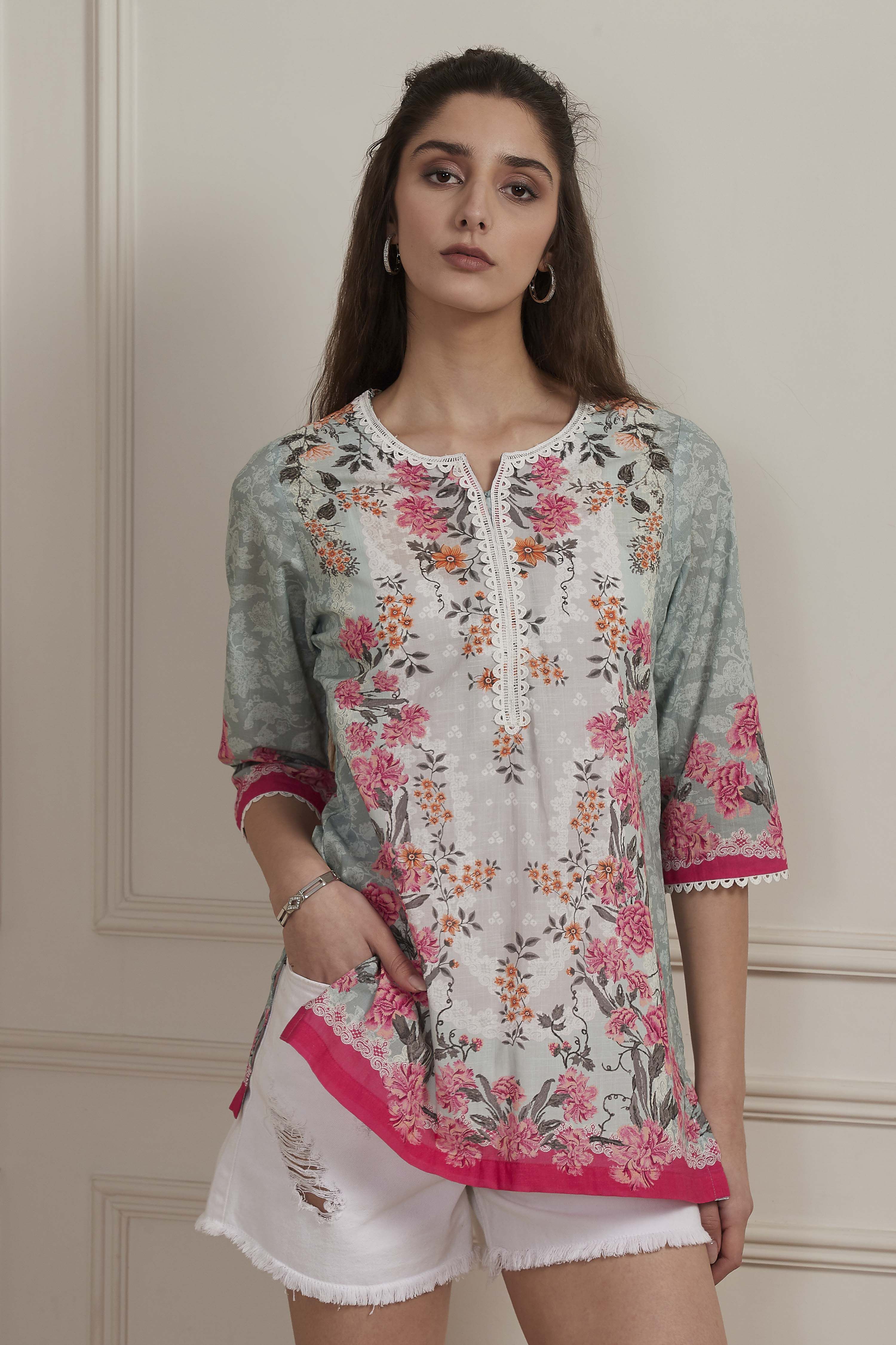 Yellow Cotton Printed Straight Short Kurta image number 0