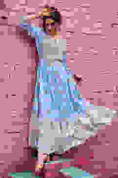 Sky Blue Viscose Tiered Dress image number 0