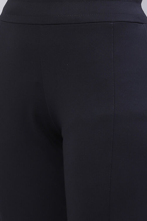 Navy Straight Poly Viscose Leggings image number 1