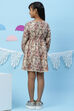 Ecru Flared Art Silk Printed Dress image number 5