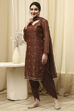 Brown Chanderi Printed Embroidered Unstitched Suit Set image number 4