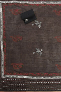 Cream-Black Flex Hand Block Print Unstitched Suit Set image number 3