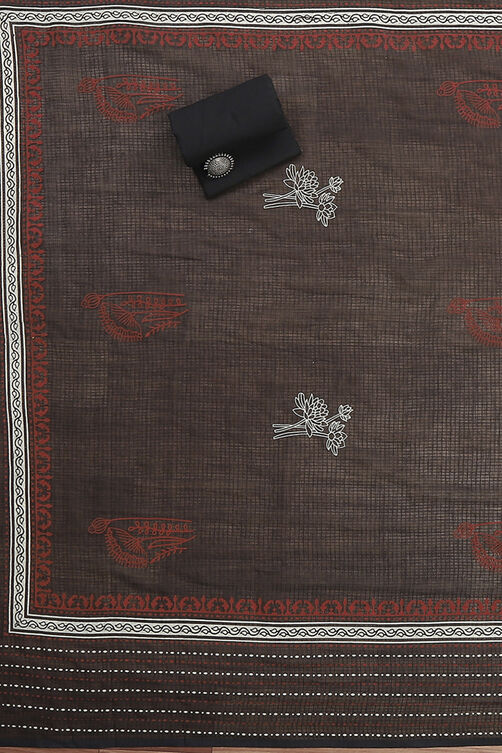 Off-White-Red Flex Hand Block Print Unstitched Suit Set image number 3