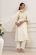 White Viscose Rayon Yoke Design Kalidar Kurta Set