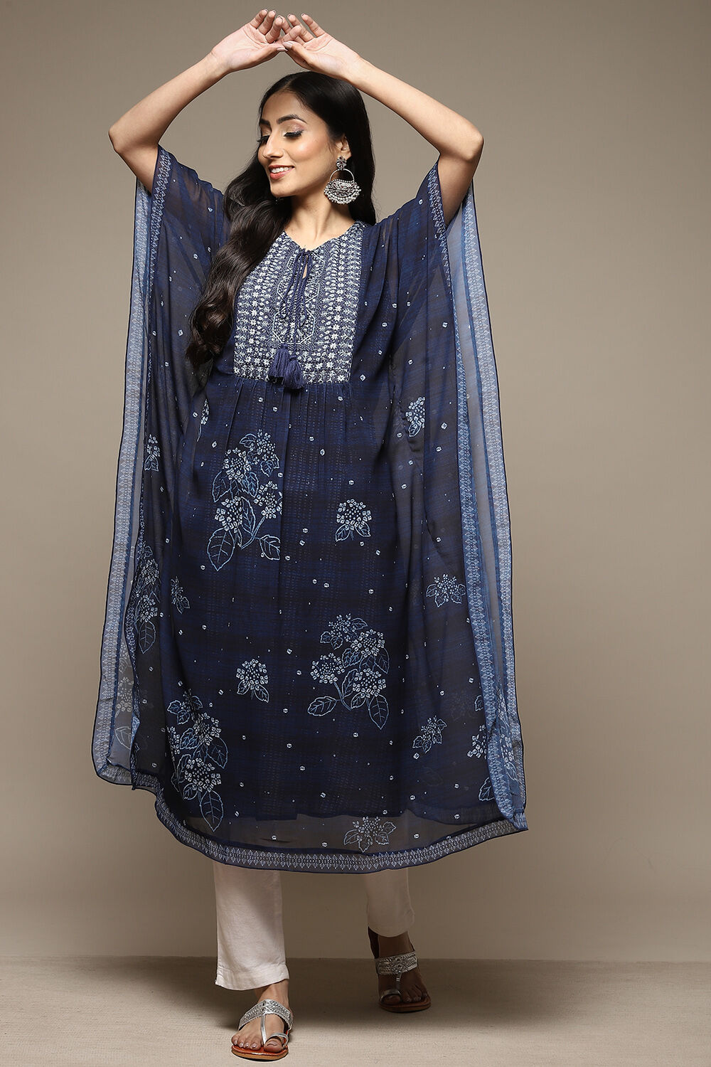 Indigo LIVA Blend Straight Printed Kurta image number 4