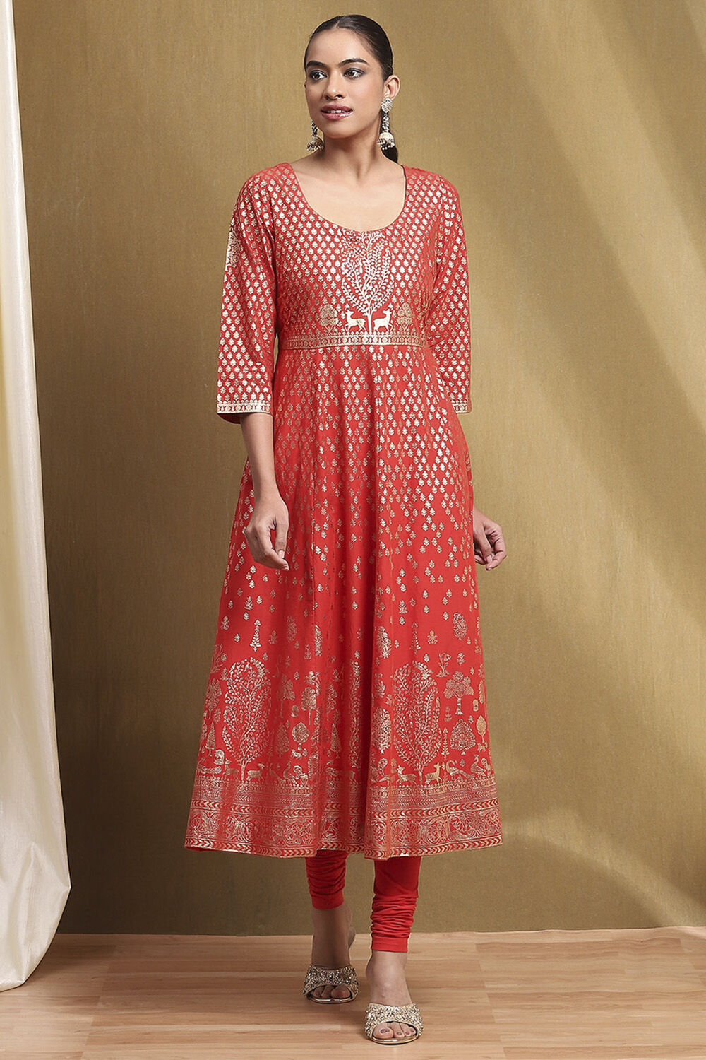 Red Cotton Printed Anarkali Suit Set image number 6