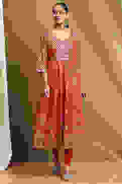 Red Cotton Printed Anarkali Suit Set image number 6