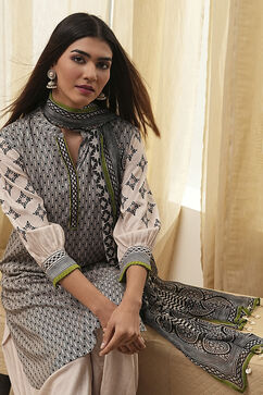 Black and Beige Printed Straight Suit Set image number 0