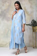 Light Blue Cotton Straight Kurta Palazzo Suit Set image number 4