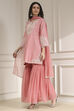 Light Pink Cotton Silk Embroidered Straight Suit Set image number 3