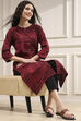 Maroon Cotton Ikat Straight Kurta image number 0