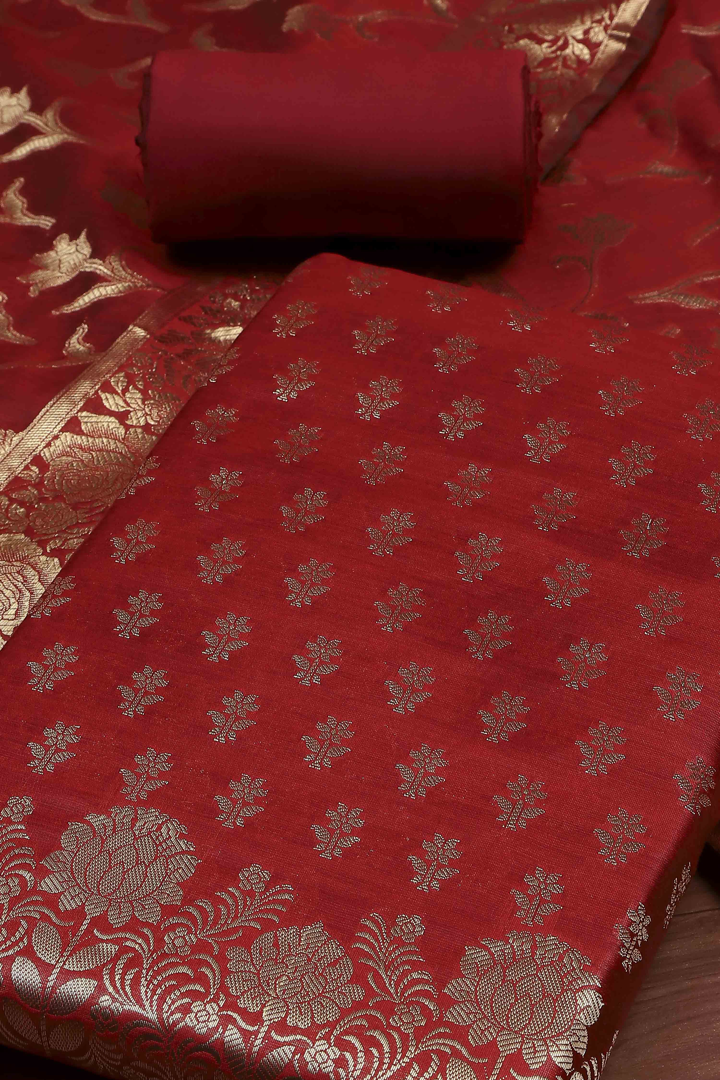 Yellow Banarasi Chanderi Banarasi Print Unstitched Suit Set image number 1