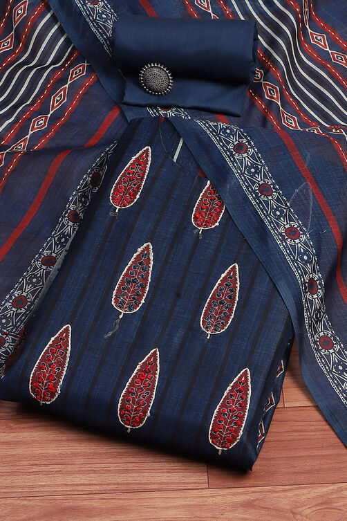 Maroon Chanderi Printed Embroidered Unstitched Suit Set image number 0
