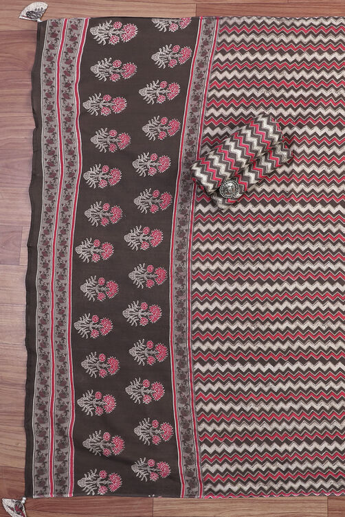 White-Pink Cotton Unstitched Suit Set image number 2